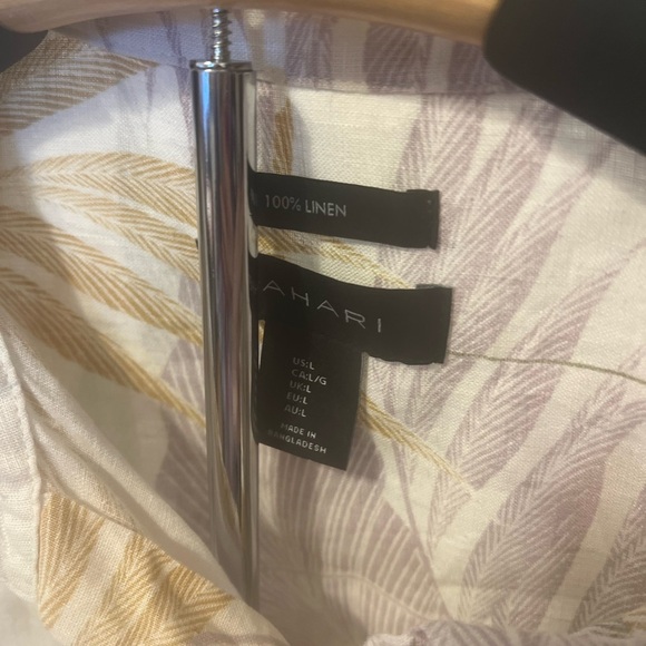 Tahari Shirt Women Large Off White Palm Linen Lagenlook Coastal Granny Cruise - Picture 6 of 8